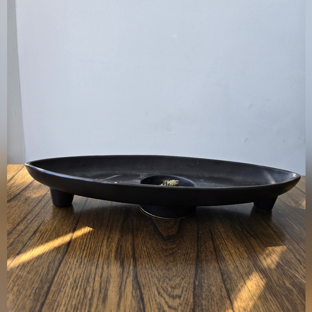 Vintage MCM black low profile vase floraline